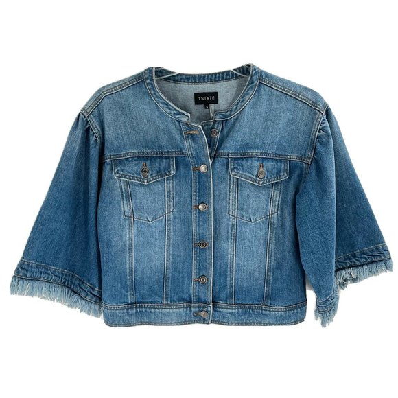 1. State Jackets & Blazers - 1. State Denim Jacket Bell Sleeve Collarless Sz Small